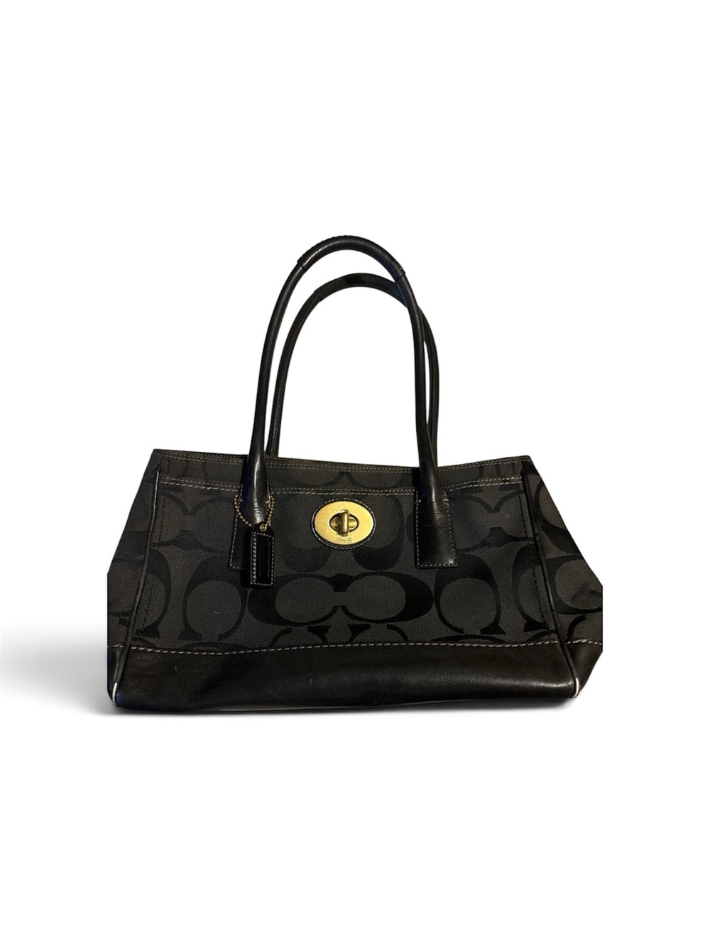 Coach Black Signature Canvas Shoulder Tote with Gold Turnlock